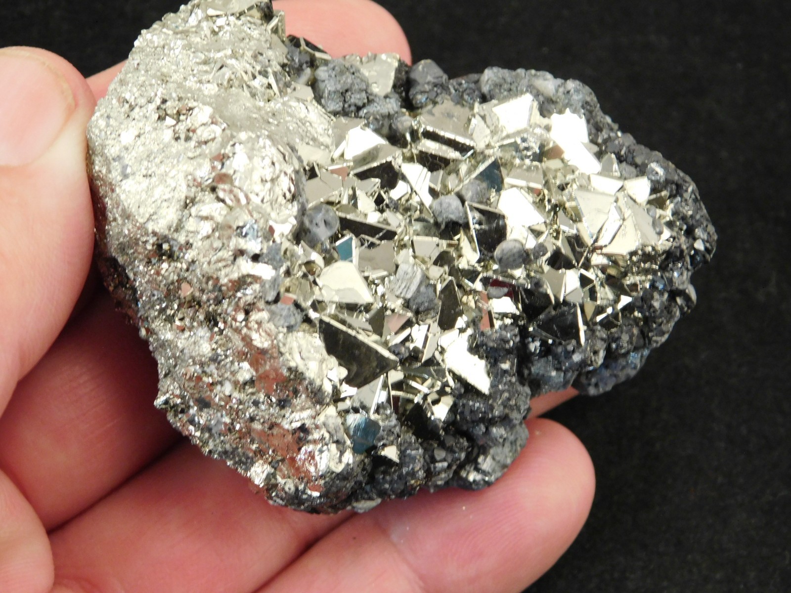 PYRITE Crystal Cluster with AAA PYRAMID Shaped Crystals & Sphalerite Peru 191gr