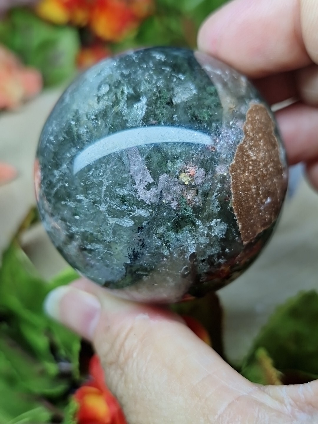 Beautiful Garden Quartz Crystal Sphere 5cm 176g & Handmade Wing Holder