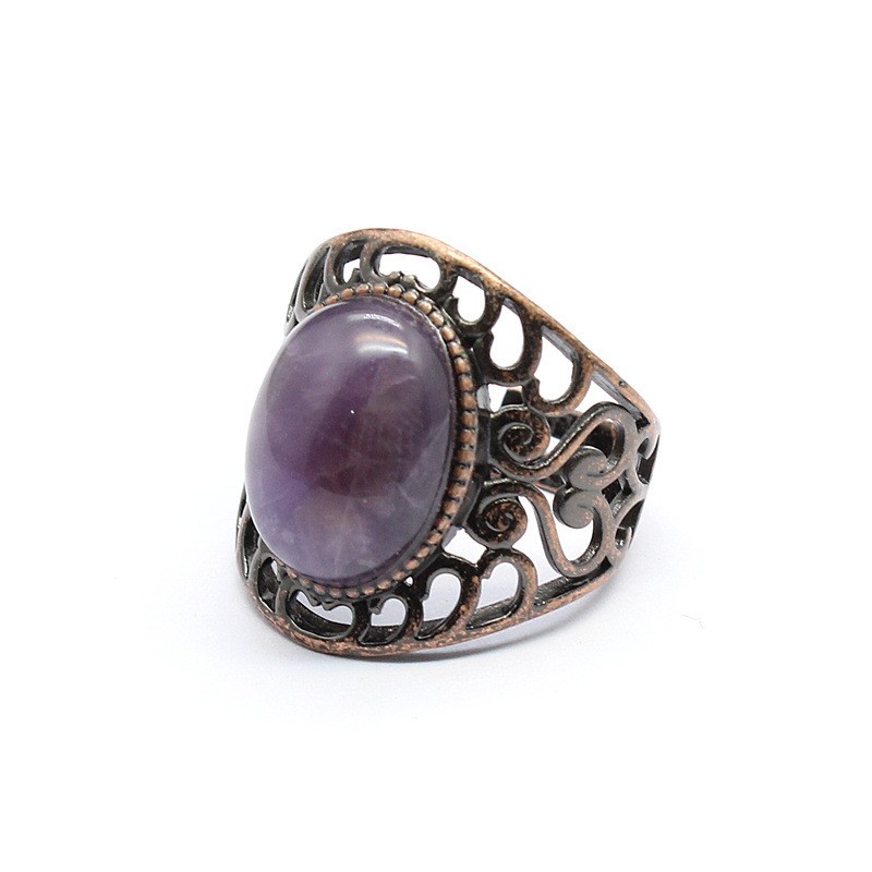 3-5PCS Natural crystal retro style crystal inlaid hollow ring