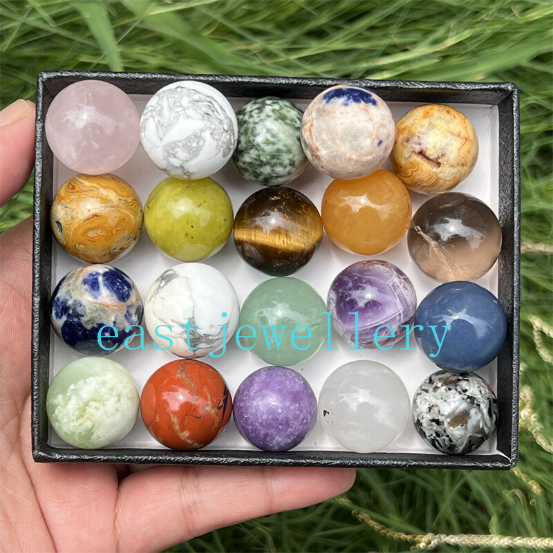 10pcs Natural Mixed Sphere Quartz Crystal Carved Ball Reiki Healing Gem 18mm+