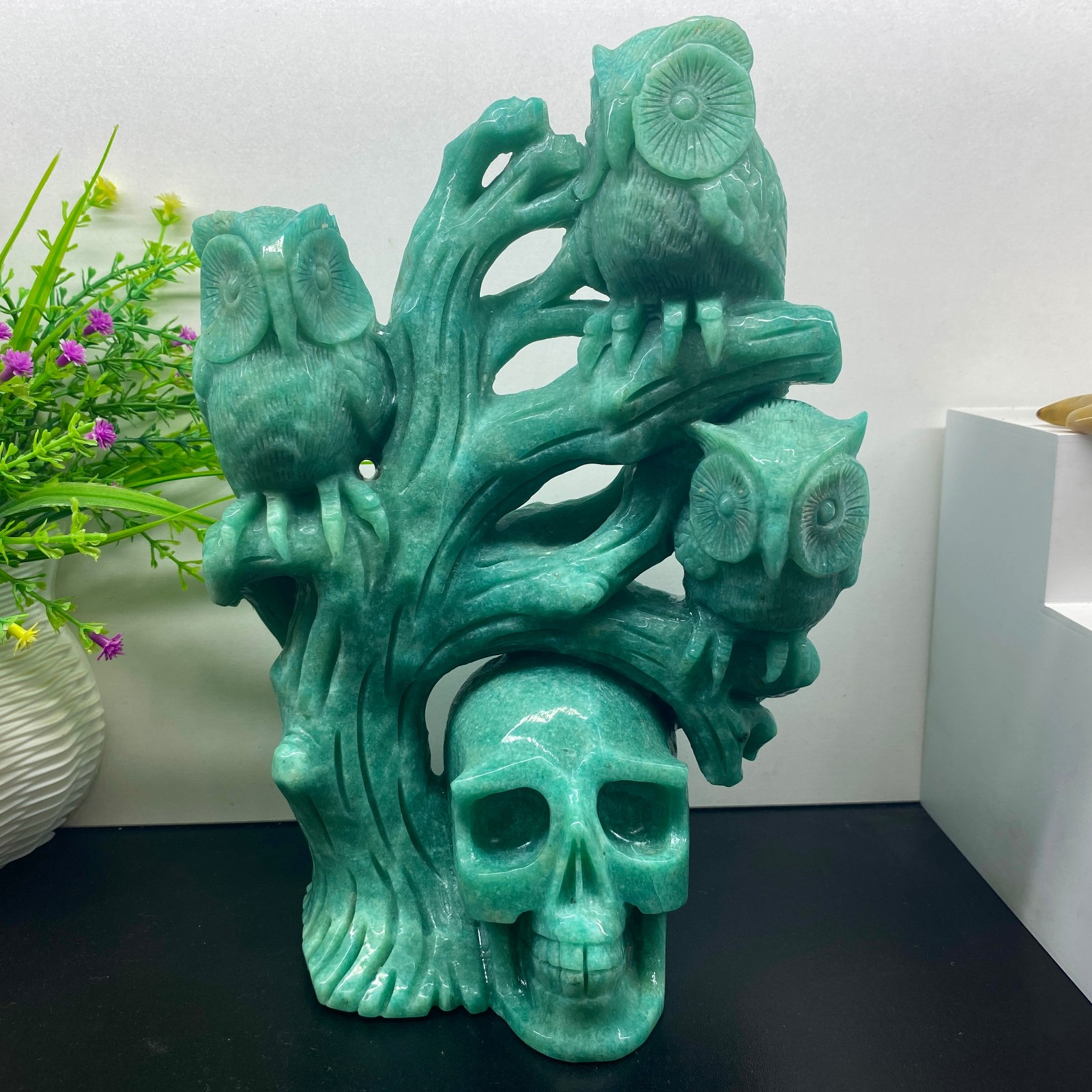 6.9LB top！Natural Amazon quartz phoenix skull carved crystal Decoration