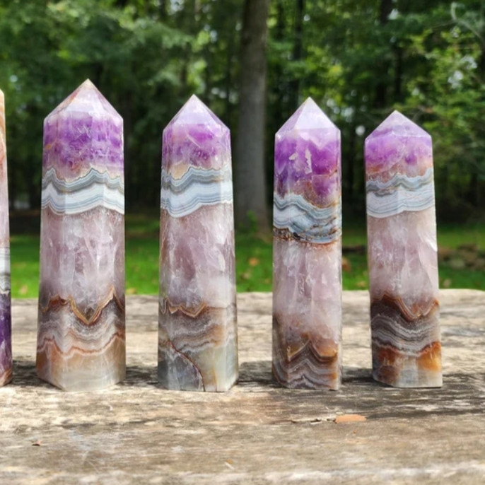 Crystal Tower Point Amethyst Lace Agate Obelisk Healing Crystal Collection Gift