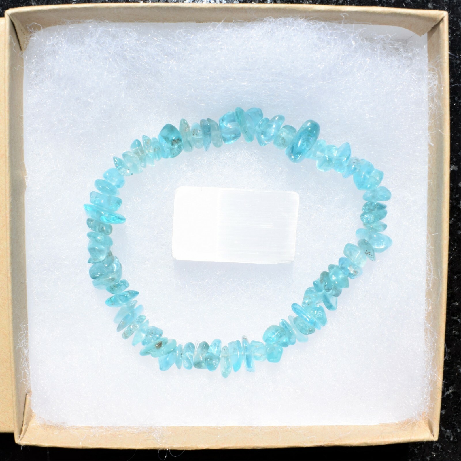 CHARGED Blue Apatite Crystal Chip Bracelet Polished Stretchy ENERGY REIKI