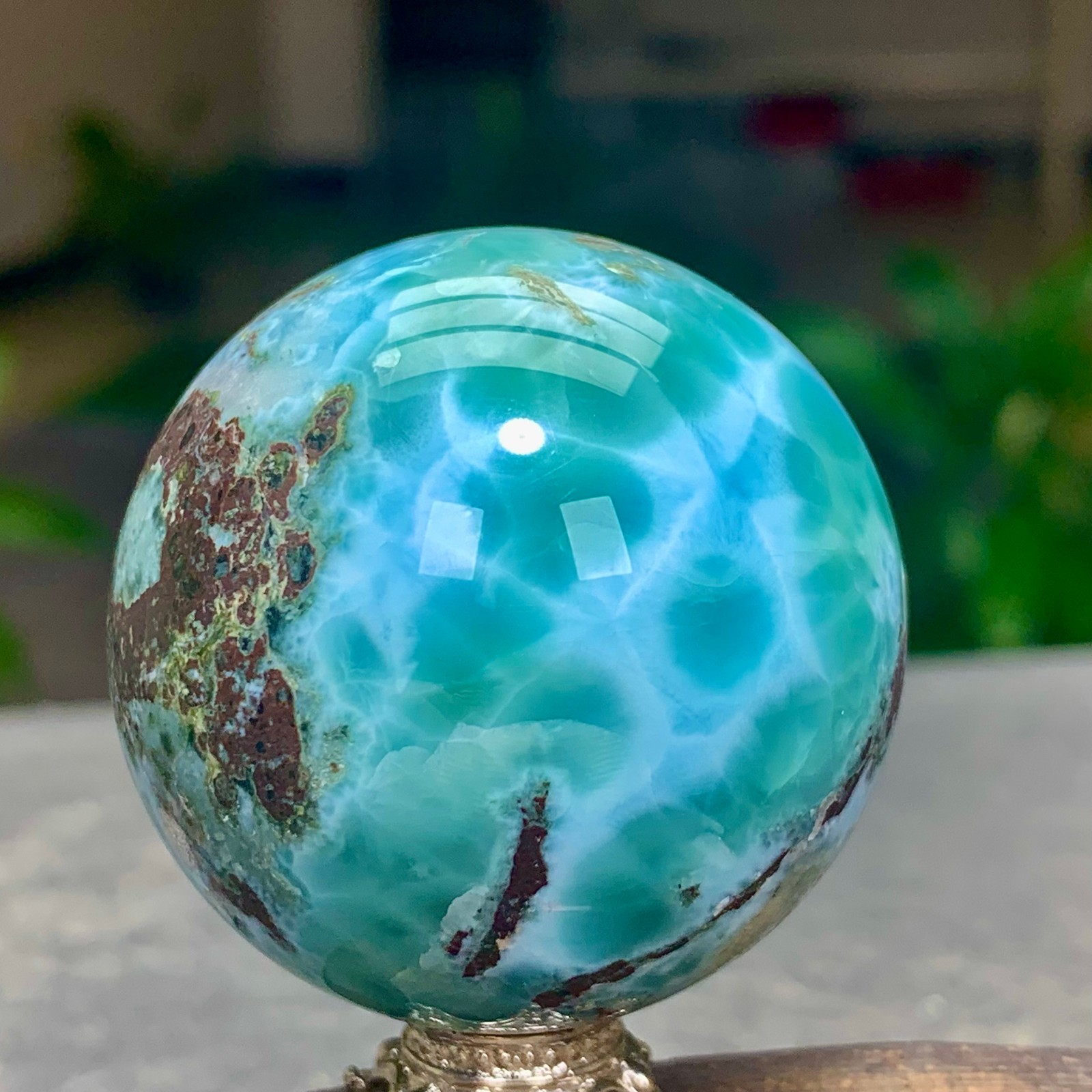 104G Natural larimar Gorgeous rough Crystal Sphere Ball Healing