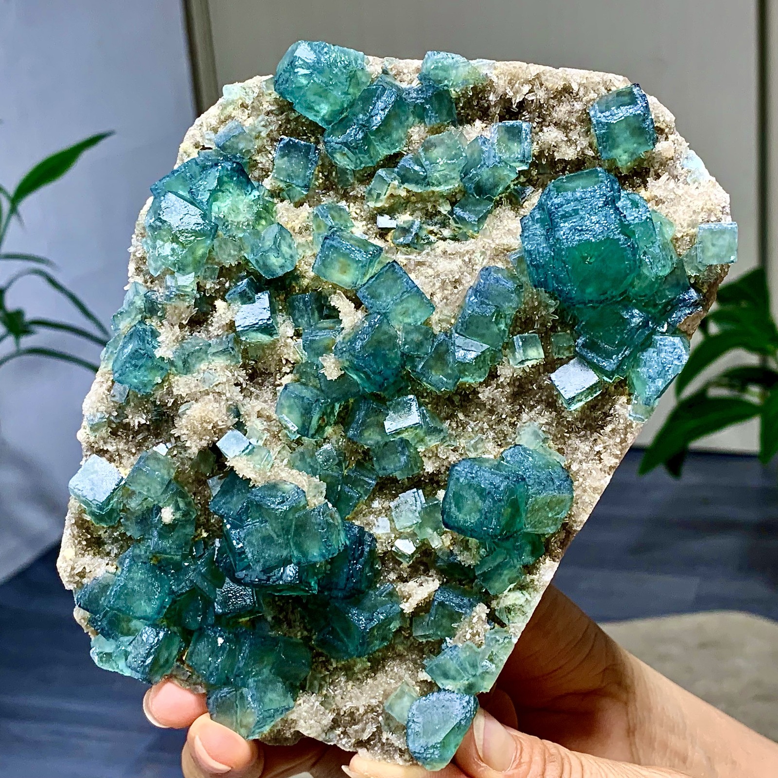 1.92LB Rare transparent green cubic fluorite mineral crystal sample/China