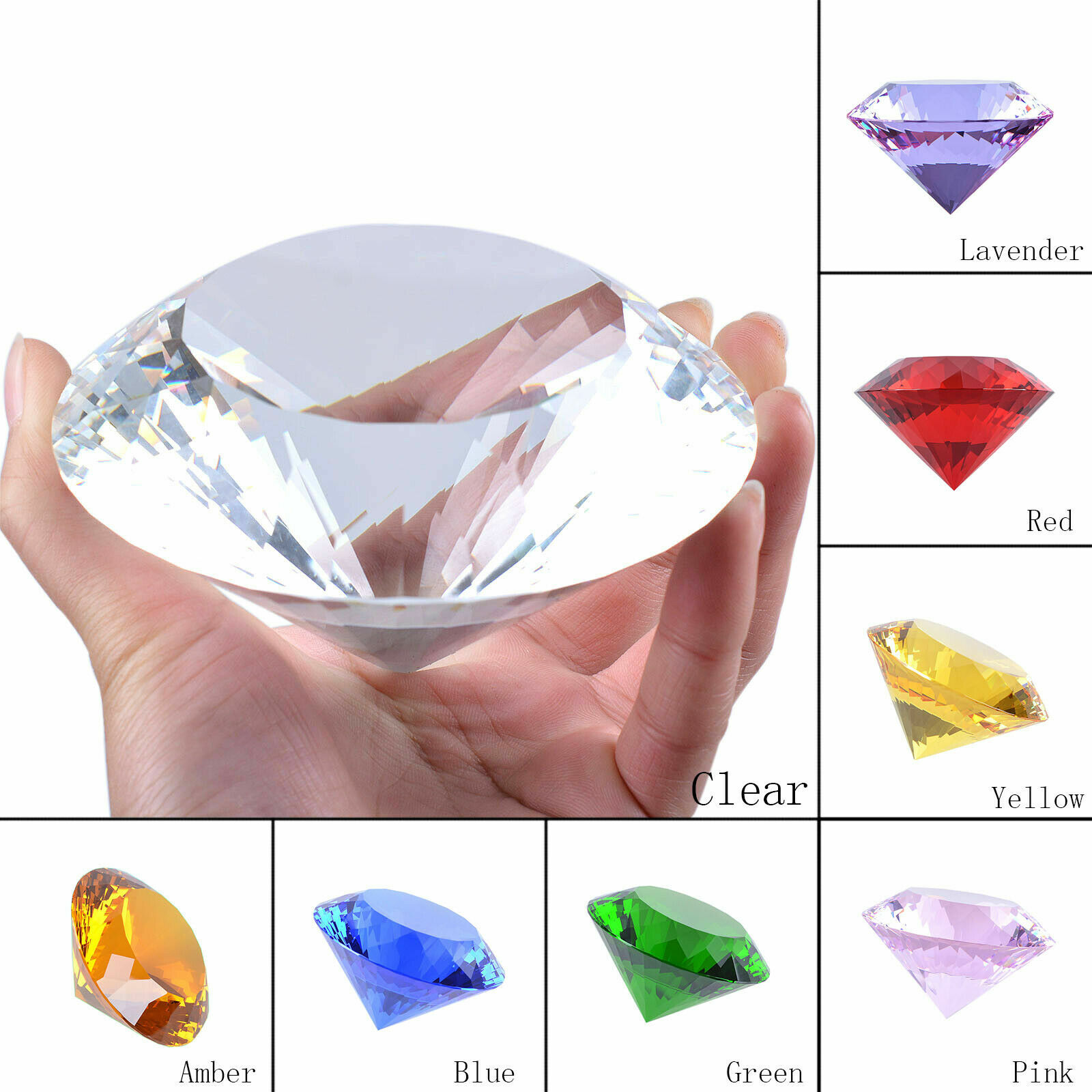 LONGWIN 80MM Colorful Crystal Diamond Glass Paperweight Art Giant Wedding Decor