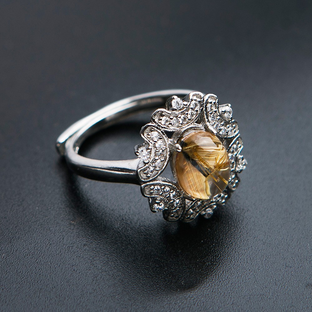 Genuine Natural Gold Rutilated Quartz Crystal Adjustable Adult Collectible