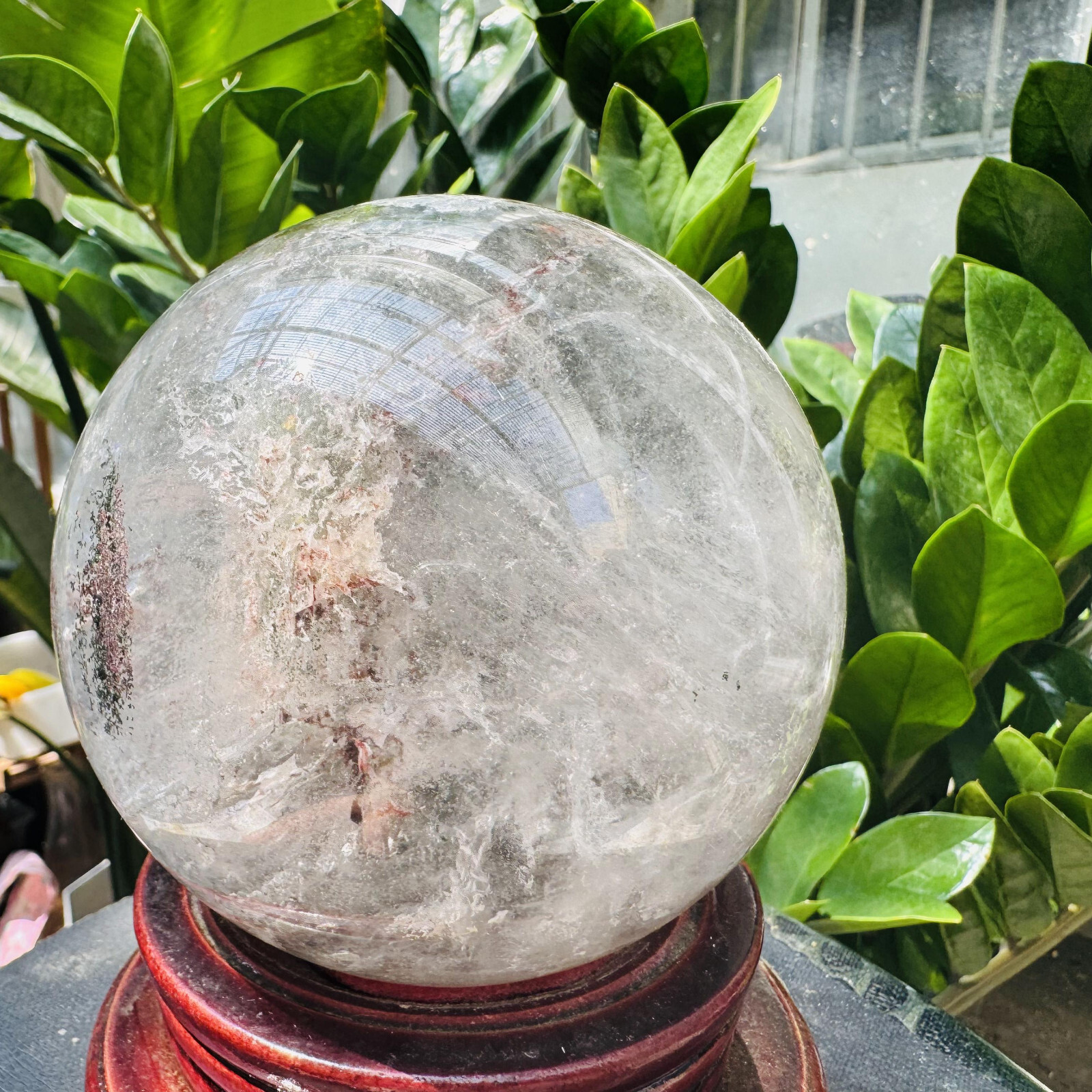 Rare Natural Green Ghost phantom quart ball carved crystal sphere reiki3.87LB