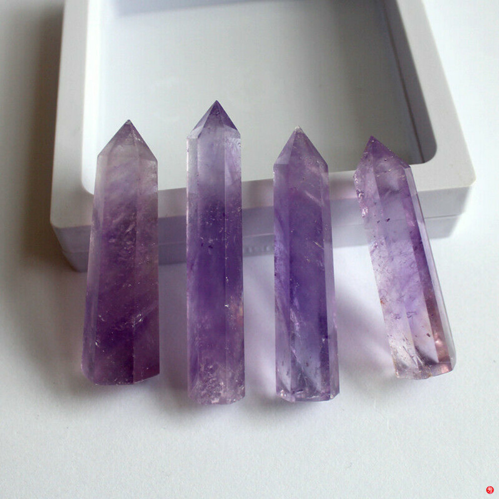 1Pc Natural Purple Amethyst Quartz Crystal Point Wand Healing Rock Stone Obelisk