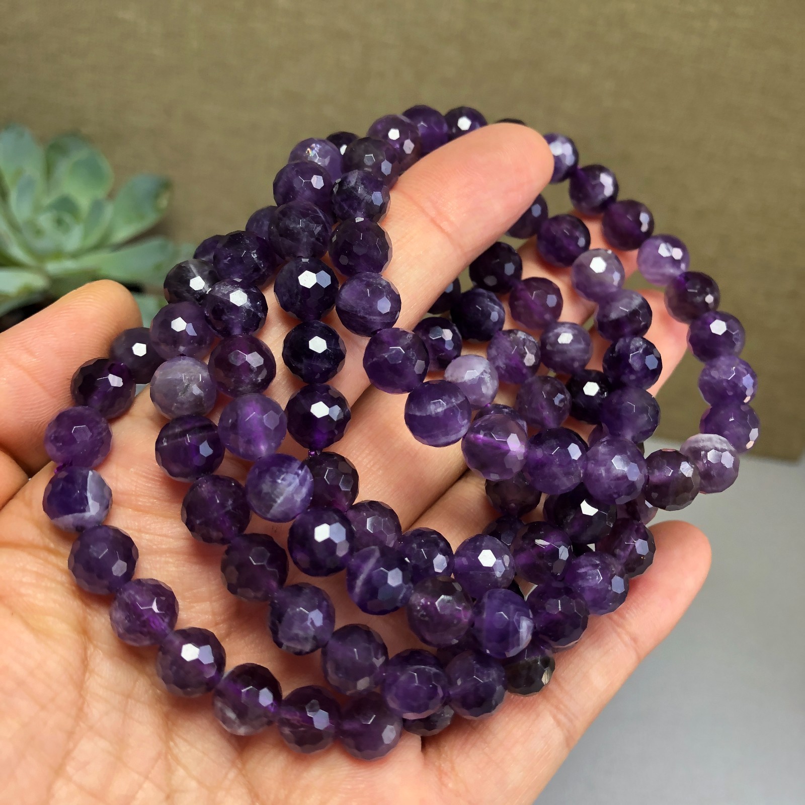 5Pcs Wholesal Natural Dreamy amethyst bracelets Crystal ball sphere facet 8mm
