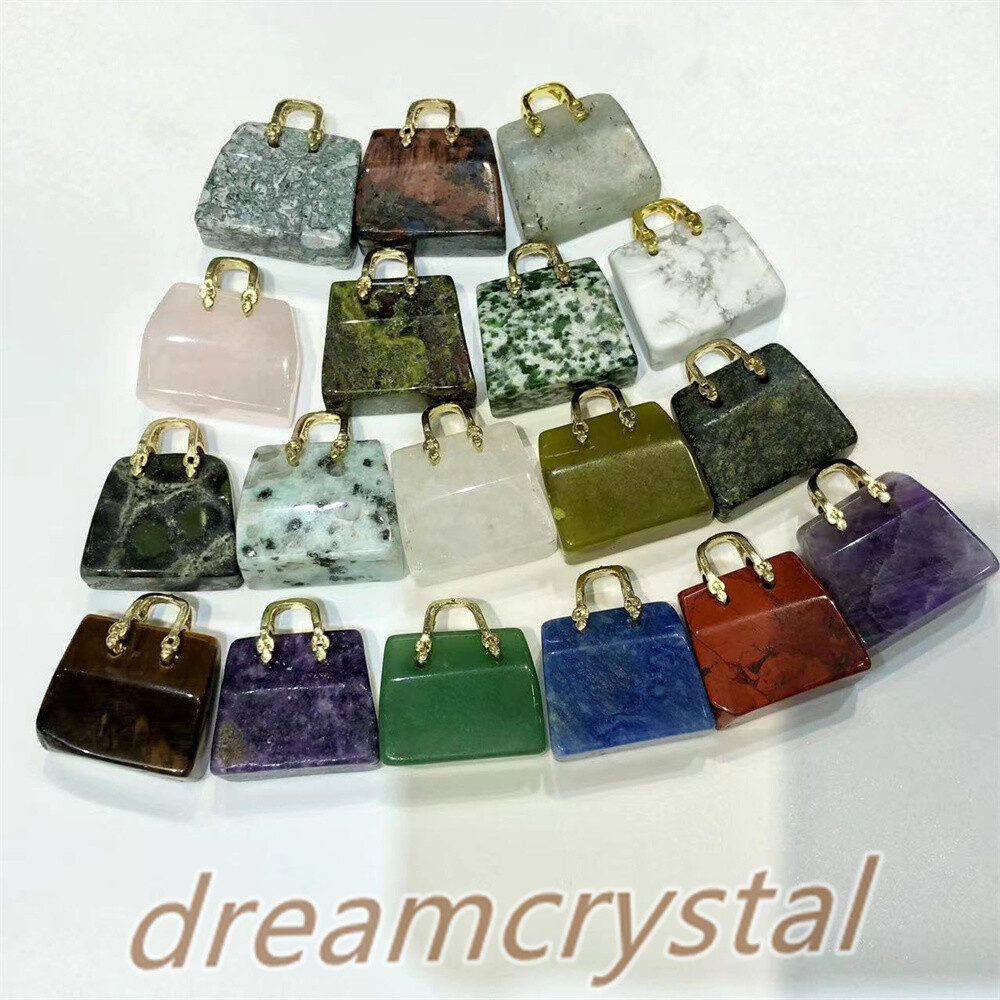 5pcs Mix Natural Quartz Crystal Fashion Bags Carved Skull Reiki Gem Gift