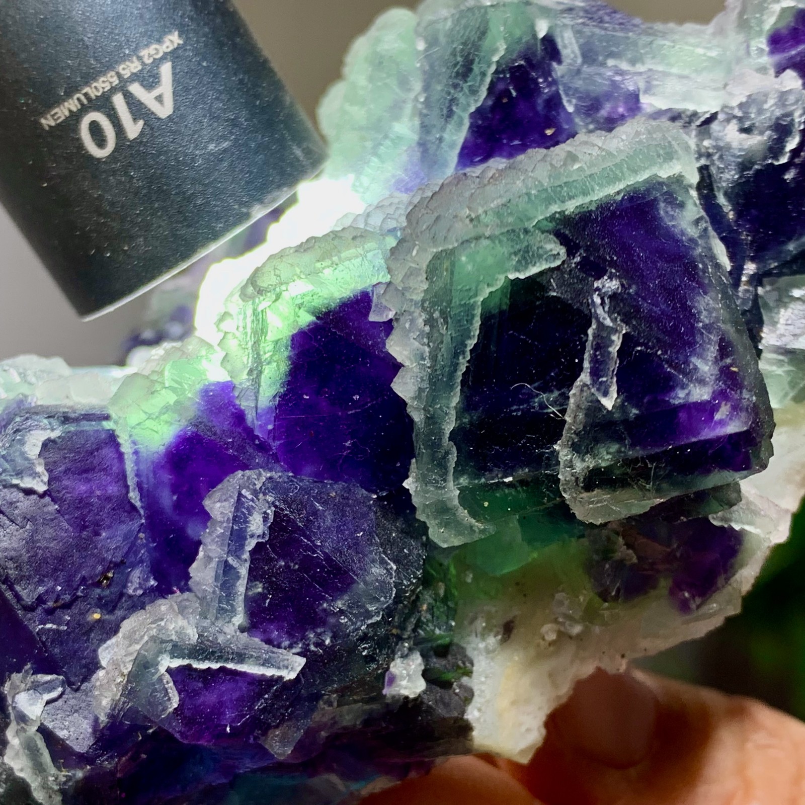 294G Rare transparent purple octahedron fluorite mineral crystal sample/China