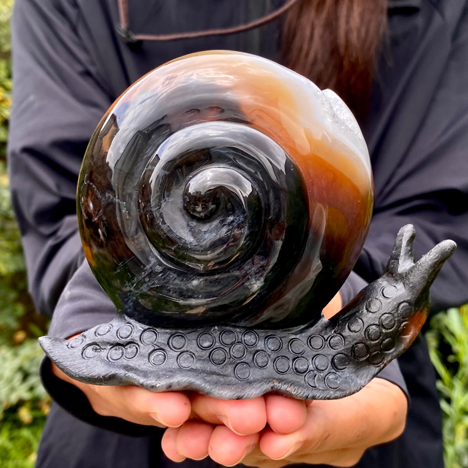 1.2LB Natural Agate Hand Carved Snail Crystal Healing Stone Decor With Stand