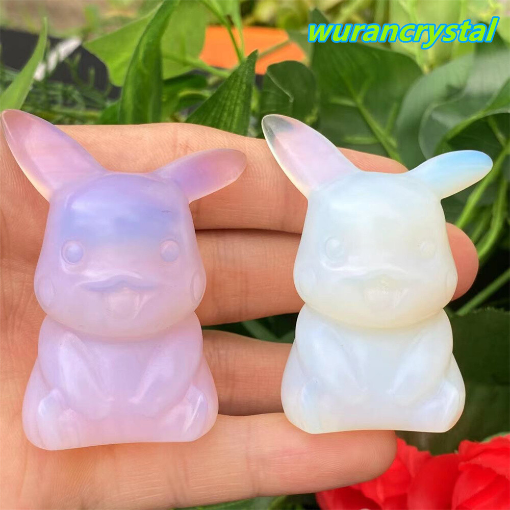 Pink Opalite Quartz Crystal Carved Skull Pikachu point Reiki healing Gem gift 1p