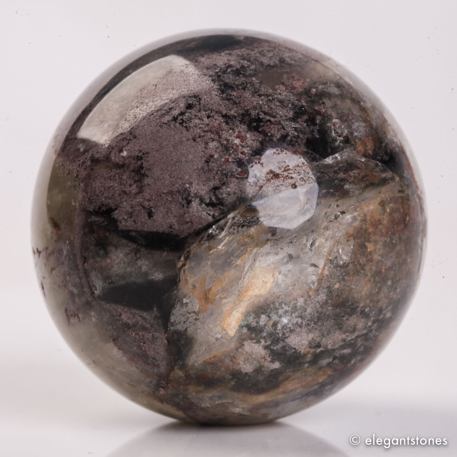 58g34mm Natural Garden/Phantom/Ghost/Lodolite Quartz Crystal Sphere Healing Ball