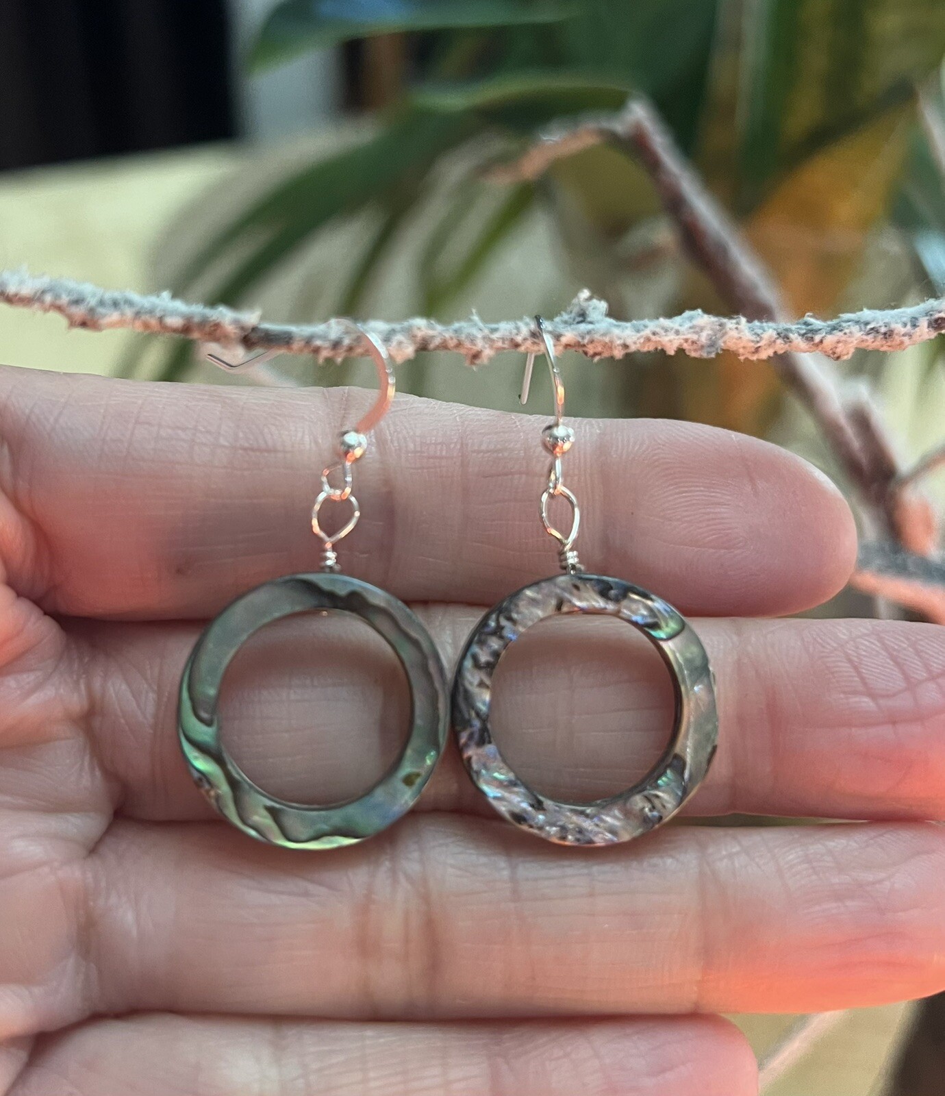 Abalone Genuine Hoop Shell .925 Sterling Silver Earrings GORGEOUS RARE