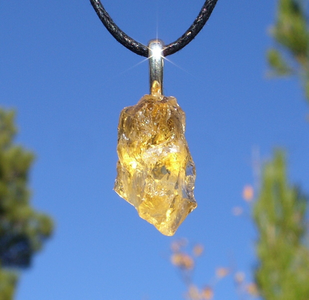 Natural Raw Rough Citrine Crystal Free Form Stone Pendant Necklace Small