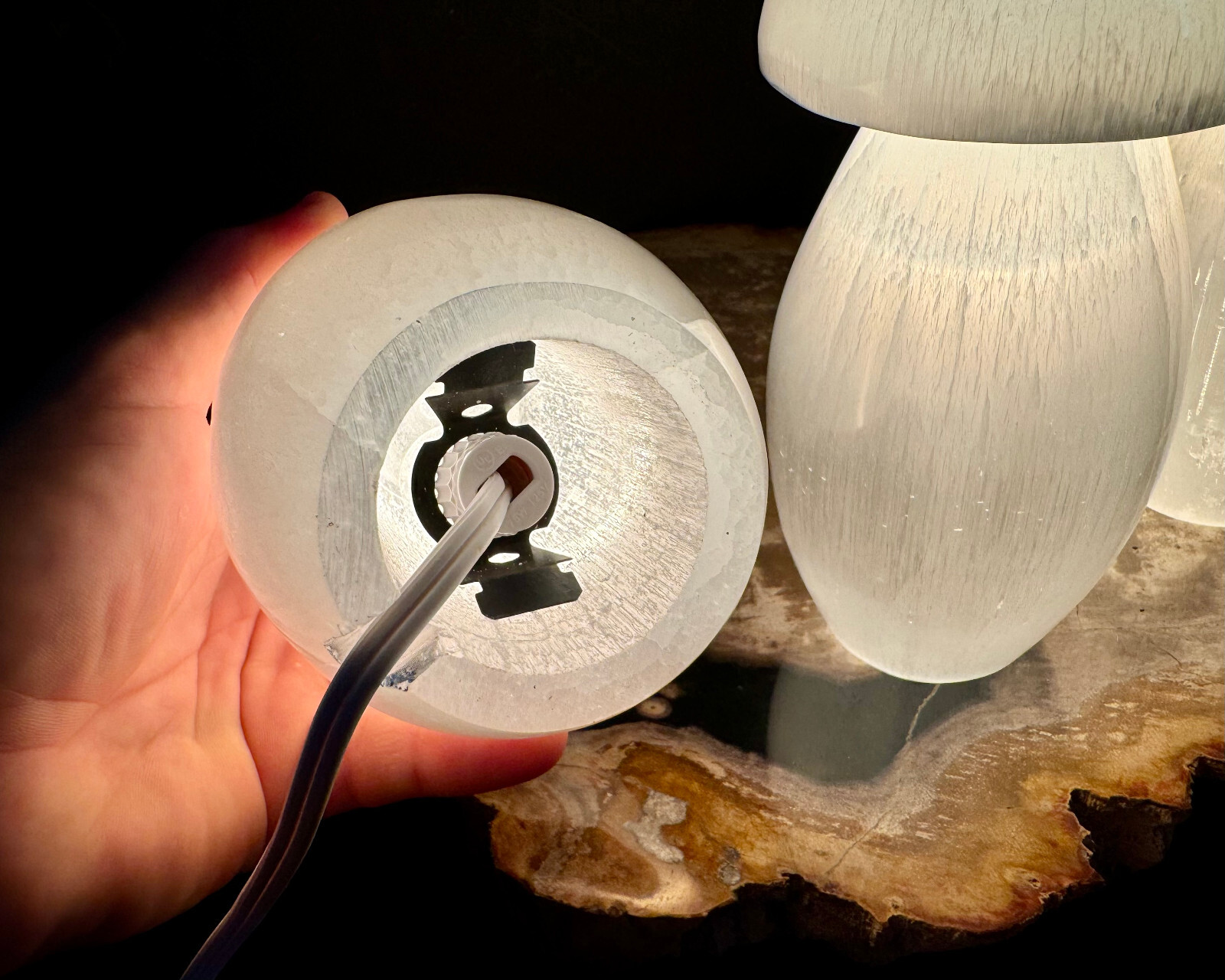 Selenite Mushroom Lamp, LARGE Natural Selenite Crystal Lamps (Selenite Lamp)