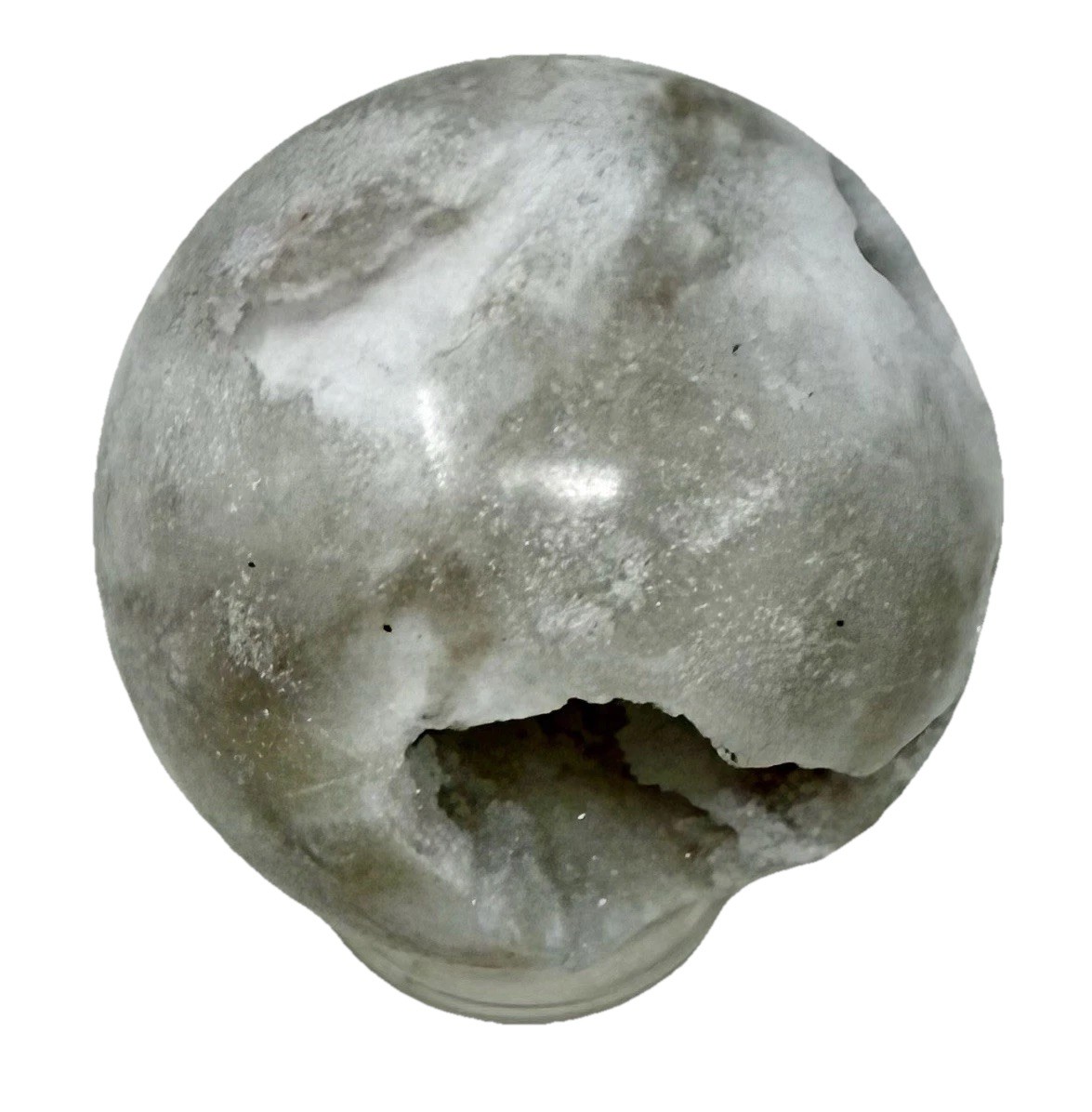397g White Agate Big Druzy Crystal Sphere Polished With Holder