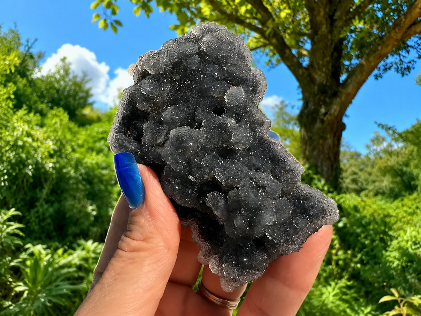 Natural Rare Black Druzy Sphalerite Crystal Cluster Raw Mineral Specimen Geode