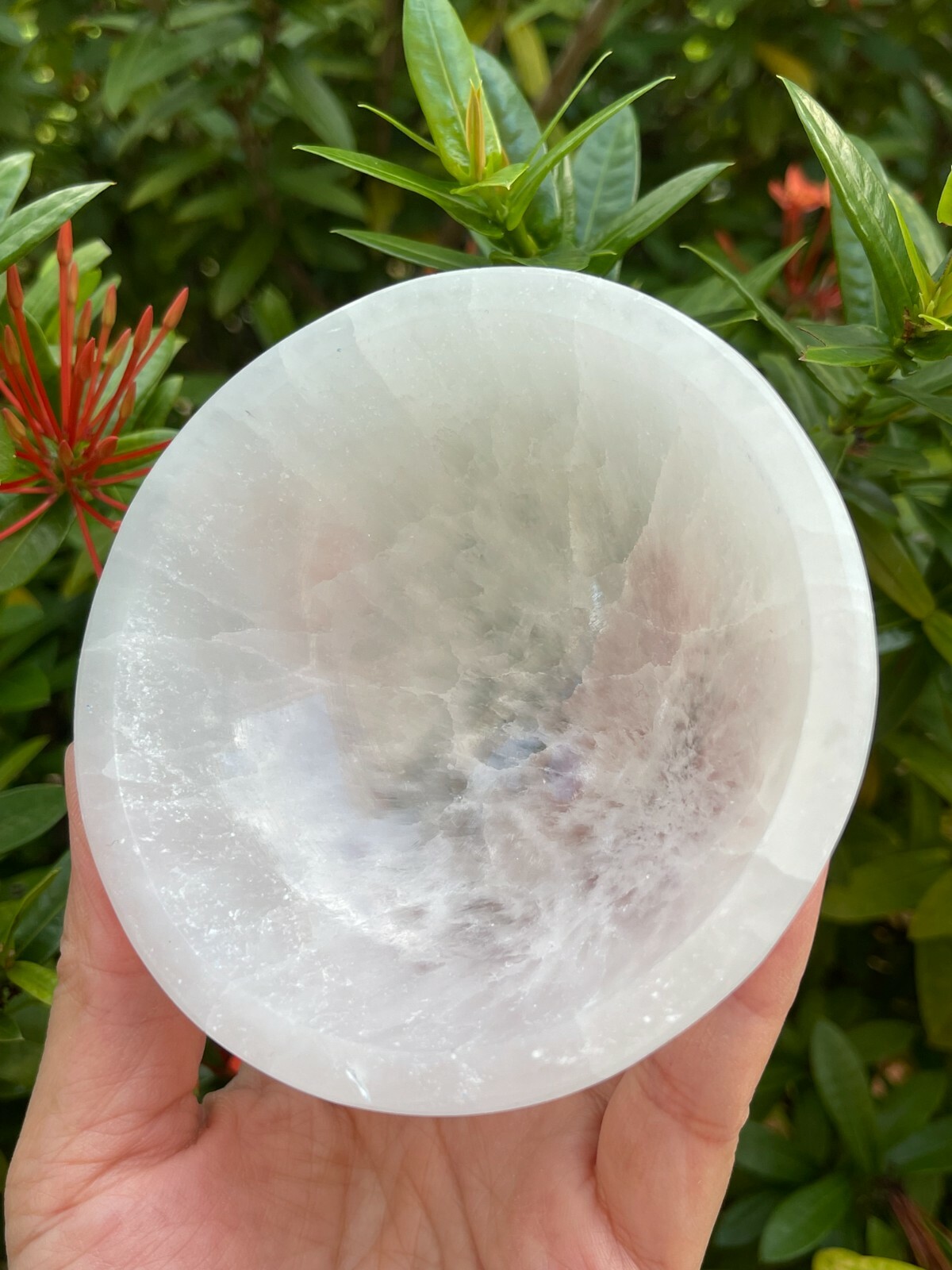 4″ Diameter SELENITE Crystal Polished Charging Bowl With Curves and Pedestal