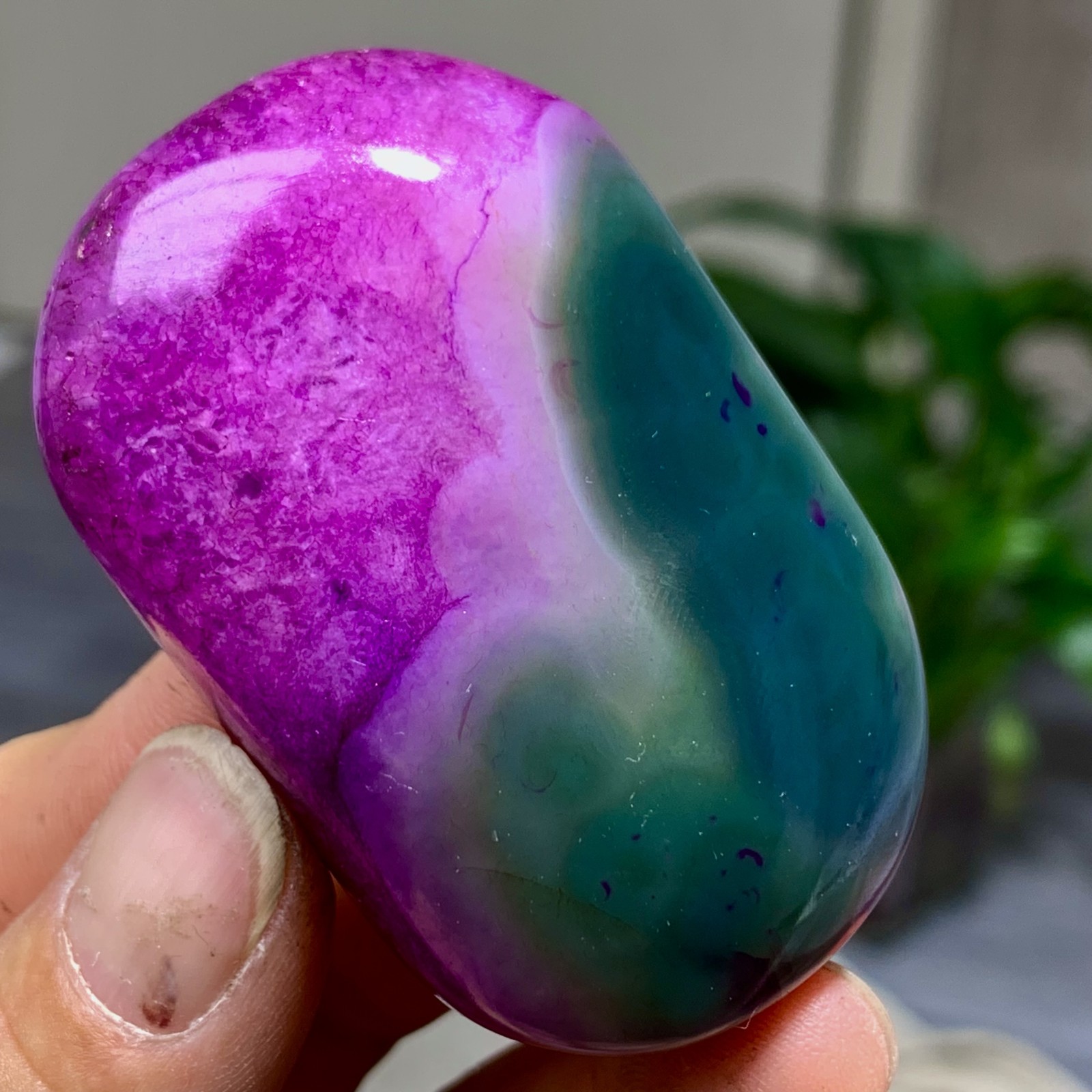 85G Natural colorful agate stripe Crystal mineral oval-shaped form*