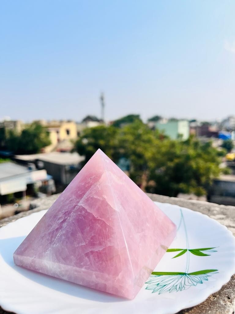 Large Rose Quartz Pyramid Handmade Crystal Pyramid For Home Office Table Decor