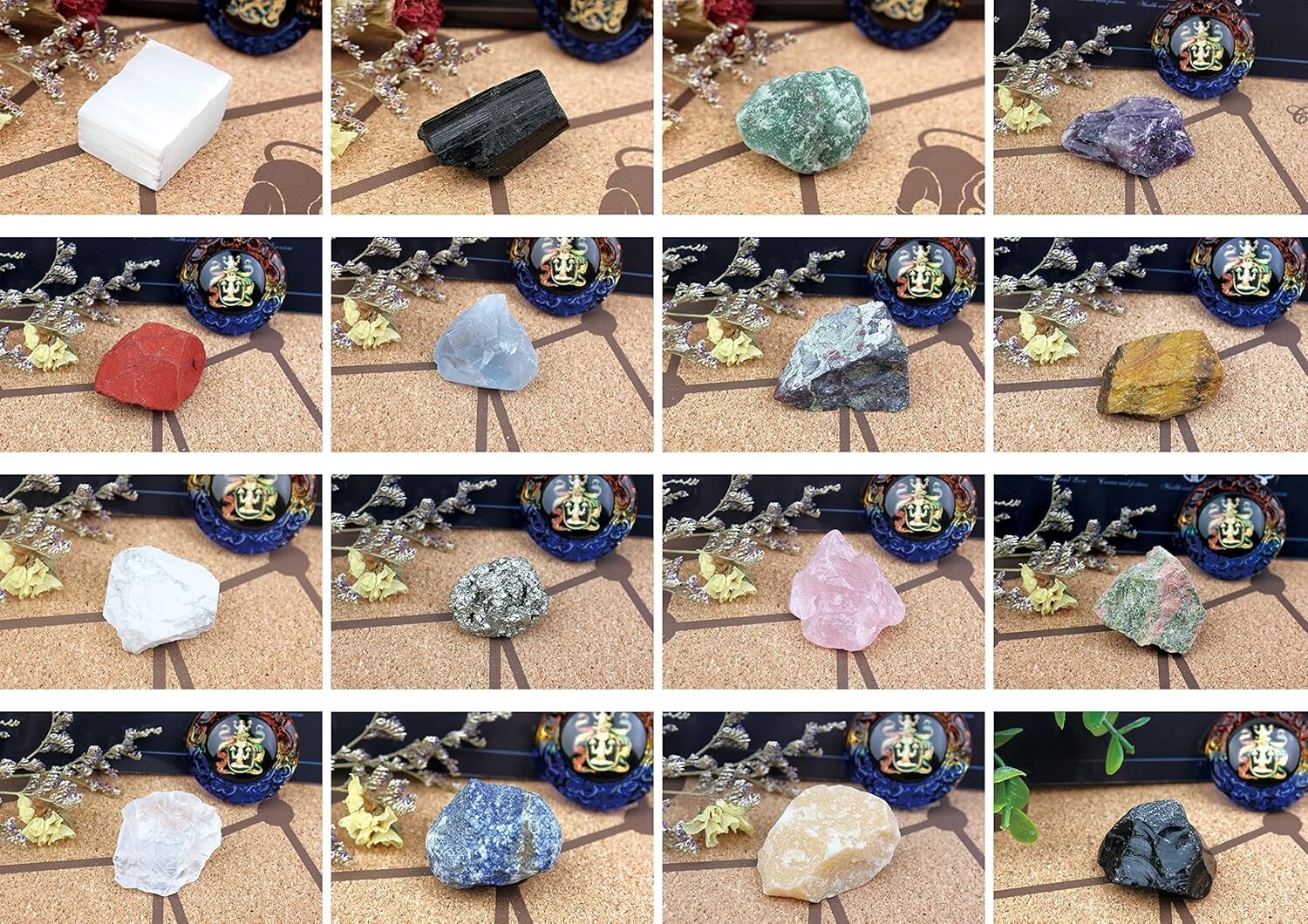 Natural Crystals and Healing Stones with Guide, Real Raw Crystals Set
