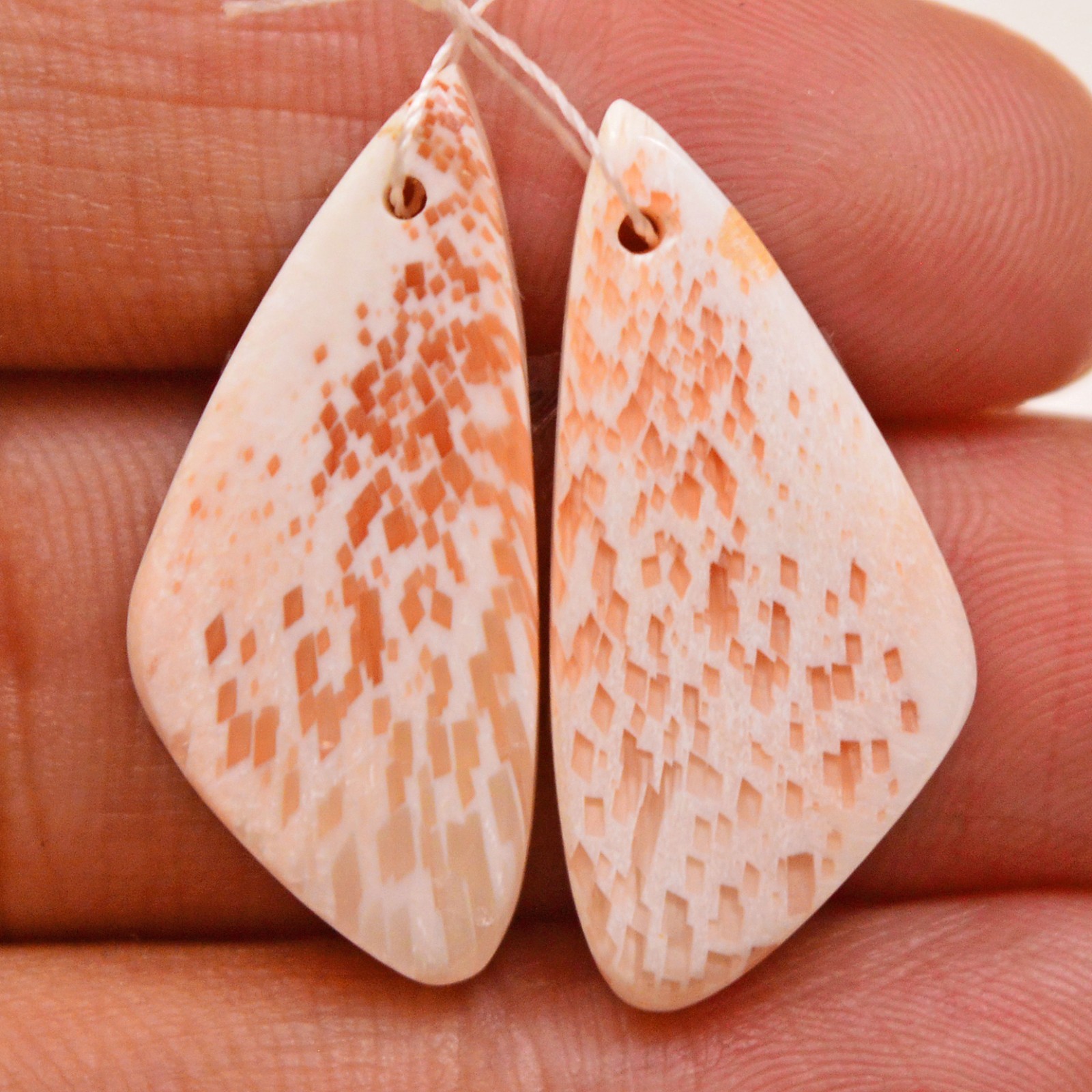 11Cts Natural Pink Scolecite Pair Cabochon Front Drill Earrings 22x9mm #P3195
