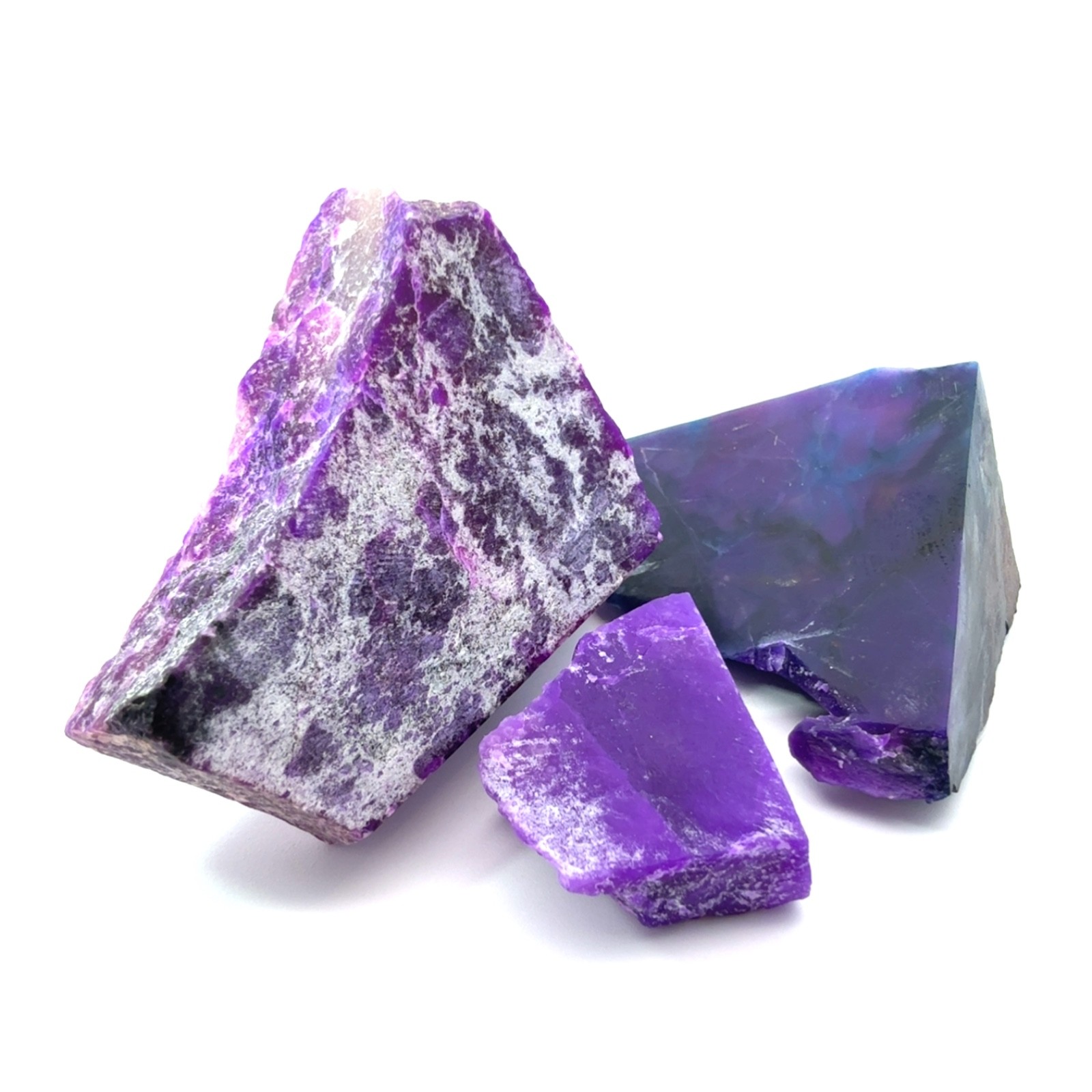 PURPLE ‘GEL’ SUGILITE FROM WESSELS MINE, SOUTH AFRICA – 3X LAPIDARY ROUGH, 70TGW