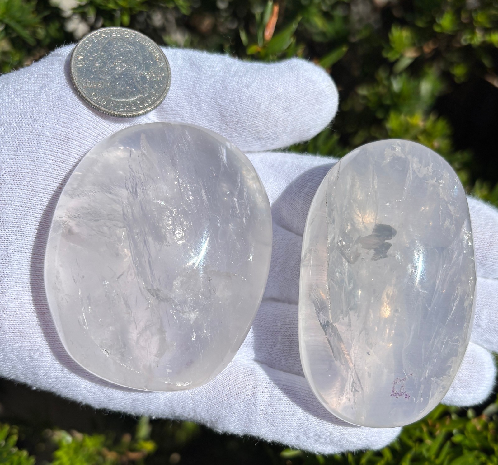 USA SALE 286g LOT 2 LARGE-R GIRASOL QUARTZ PALMSTONES PALM STONES PALM STONE