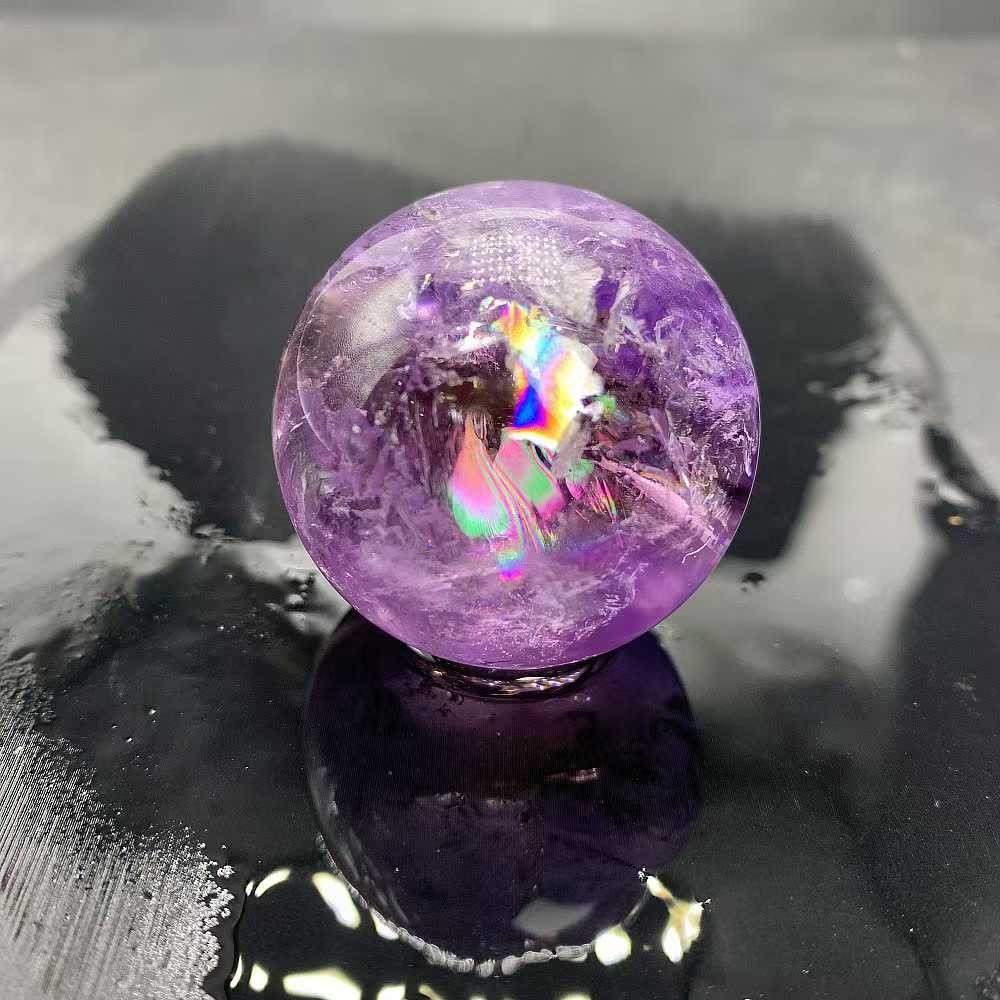 39mm Natural Rainbow Amethyst Quartz Sphere Energy Cystal Ball Reiki Decor