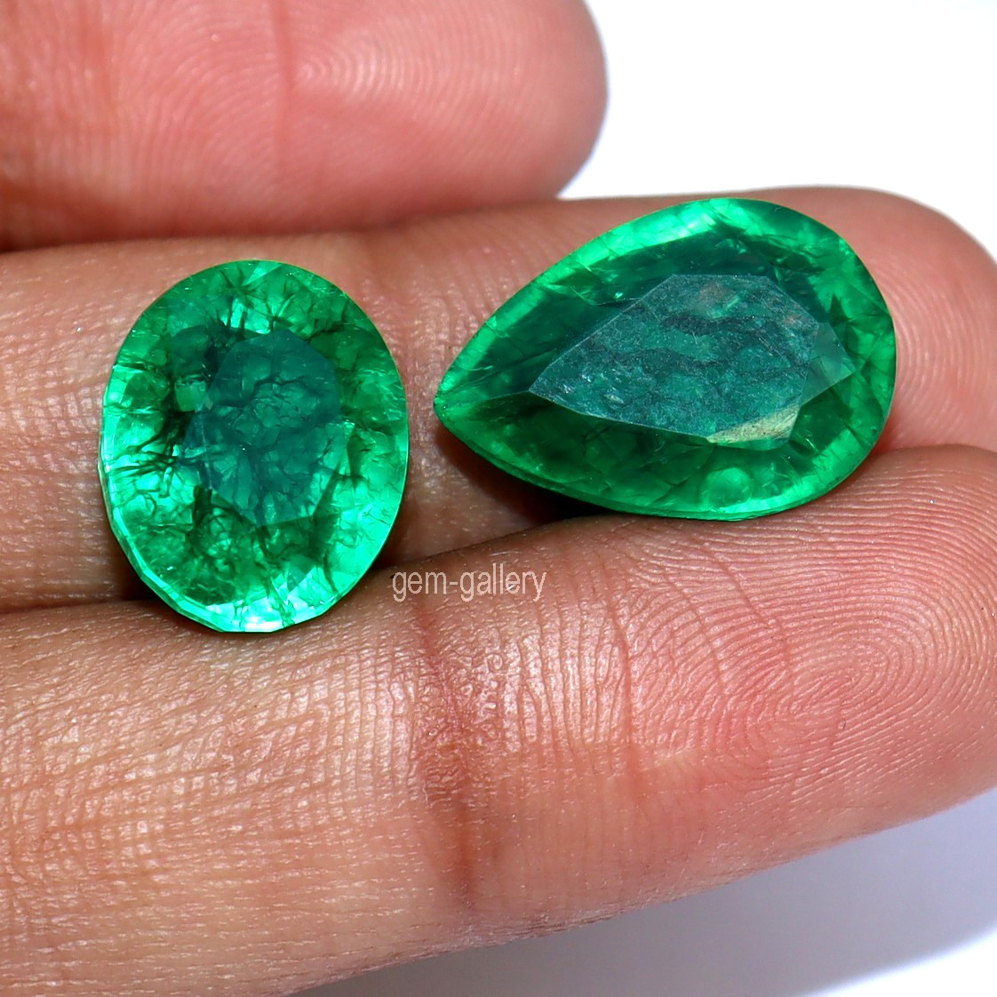 Natural Emerald 26.05 Ct Pear&Oval Shape 2 Pieces Loose Gemstones Certified