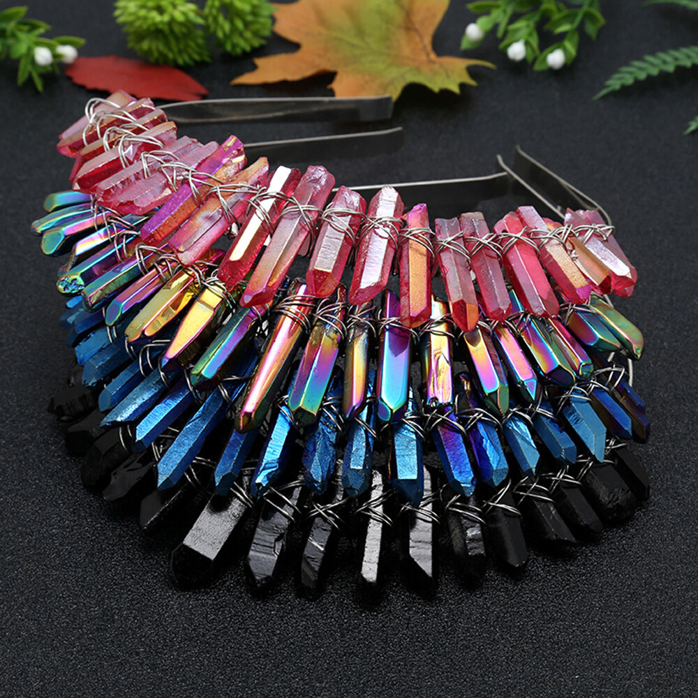Raw Crystal Quartz Stone Tiara Goddess Bridal Crown Headdress Headband Hair Hoop