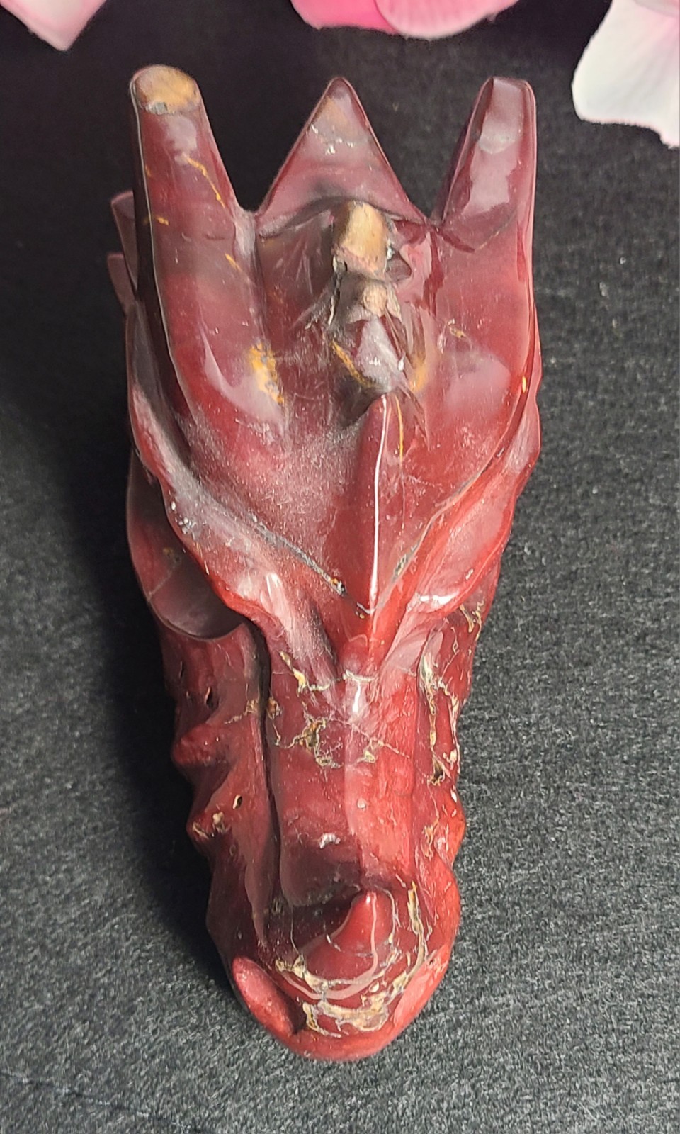 Rare Large 5.6″ 675g Dark Red Mookaite Dragon Skull Head Crystal Stone Statue