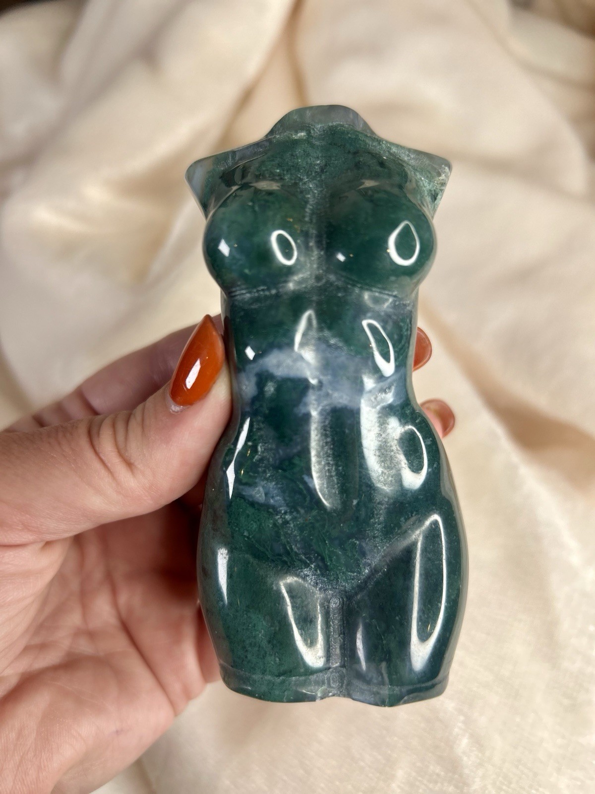 4” Moss Agate Goddess Lady Body Carving | Natural Crystal Statue 9.9 oz