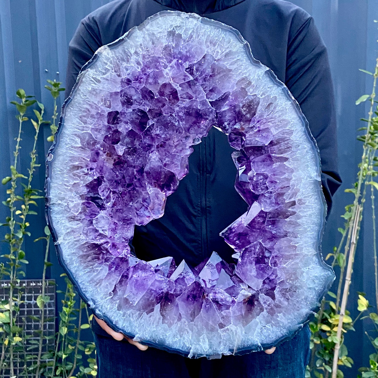 15.54LB Natural Amethyst Cave Crystal Slice Crescent shaped Hand Cut Repai