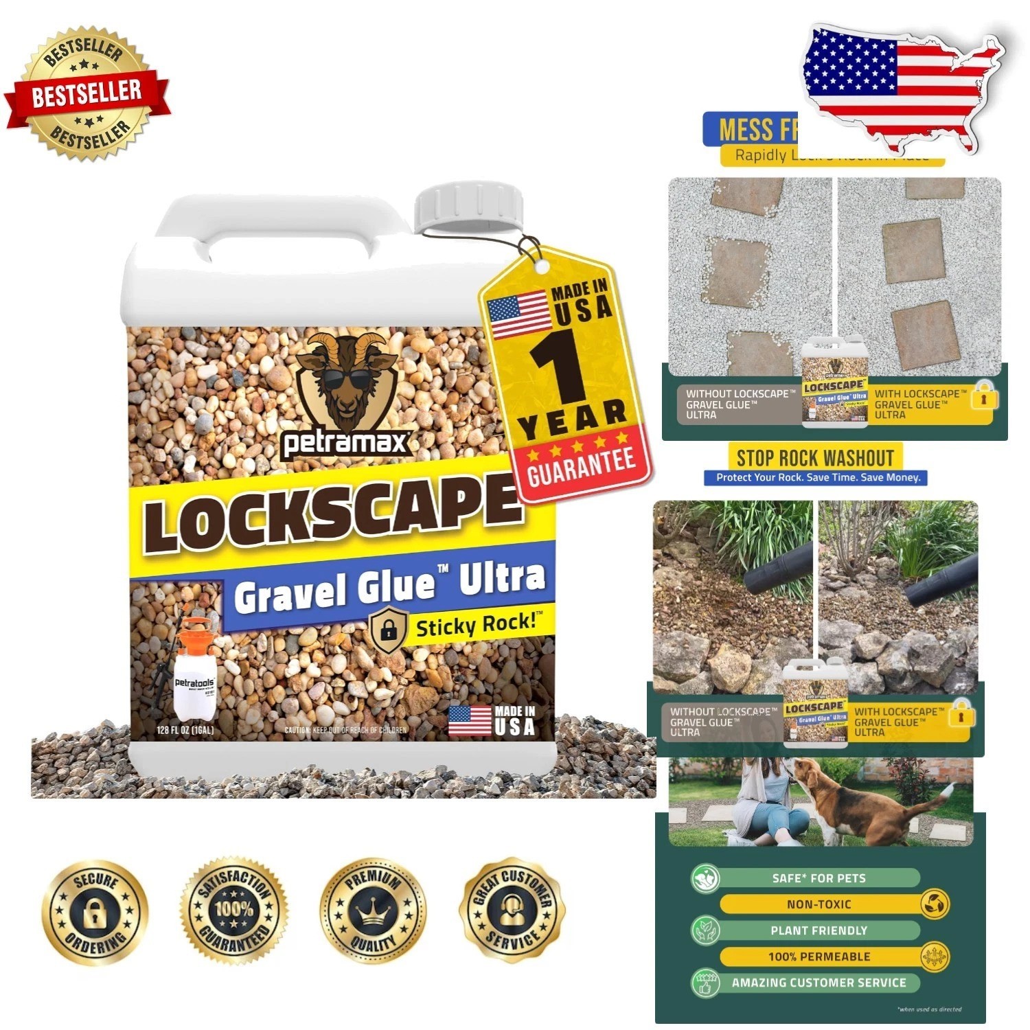 Lockscape Rock Glue 1 Gal: Ultra Concentrated Gravel Adhesive, Dries Clear, P…