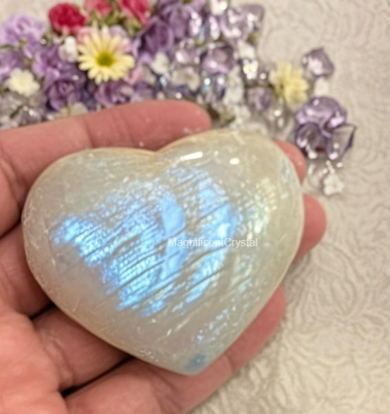 Moonstone Heart Palm Stone Healing Crystal Worry Stone Spiritual Home Decor Gift