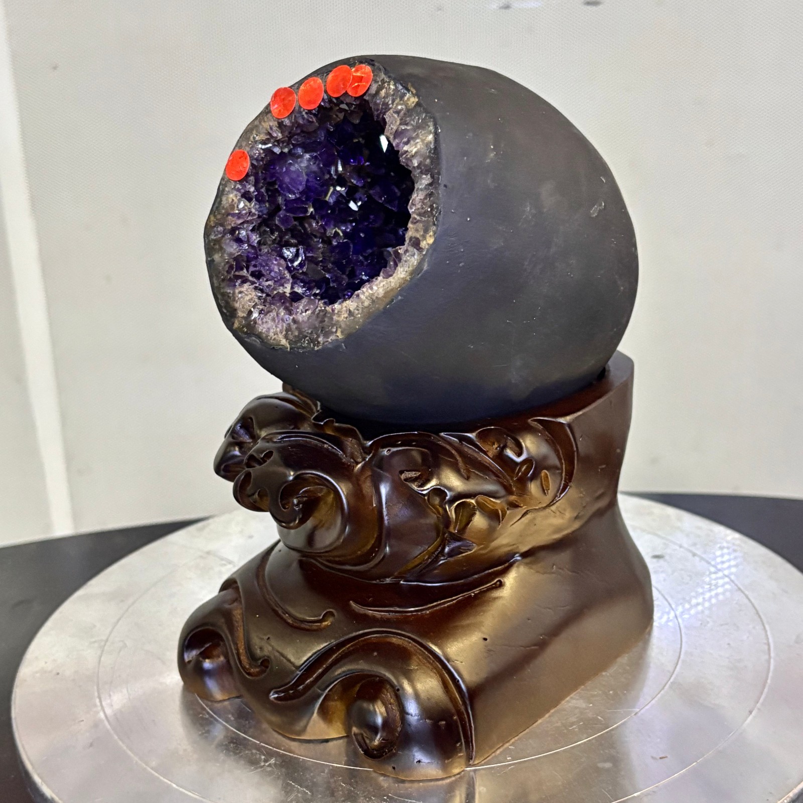 5LB Natural uruguay amethyst geode quartz money bag crystal +stand