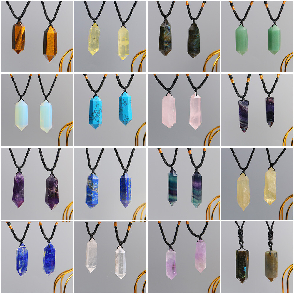 1 Natural Crystal Pendulum Quartz Stone Pendant Chakra Healing Gemstone Necklace