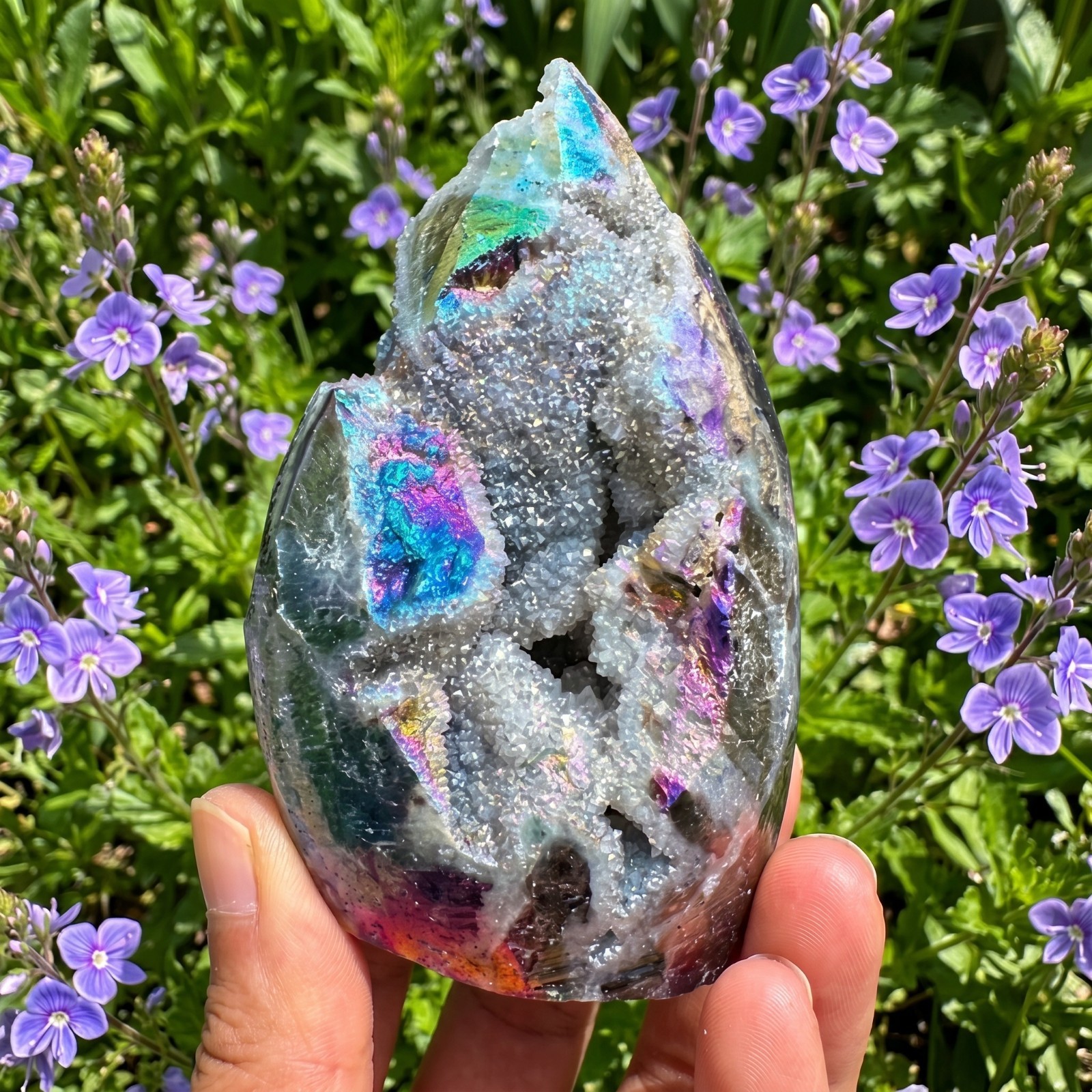 Natural Angel Aura Sphalerite Cluster 200-250g Rainbow Flash Altar Home Decor