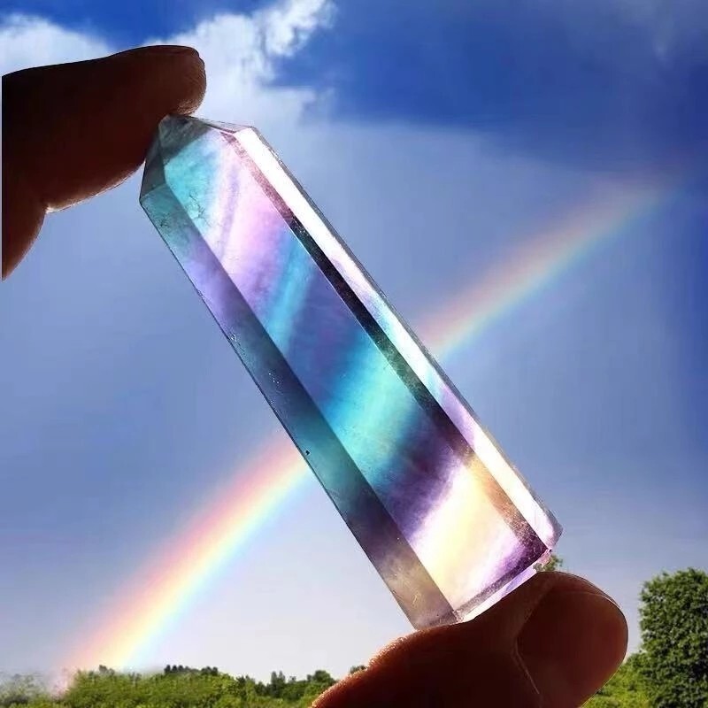 Rainbow Fluorite Healing Crystal Wands Obelisk Reiki Tower Point Home Decoration