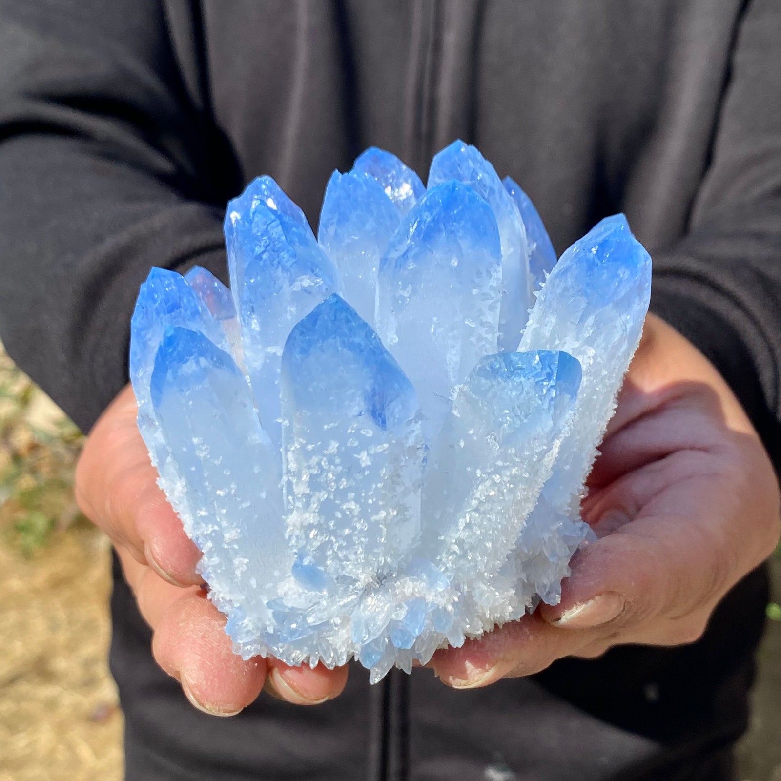 1.16LB Newly discovered blue Phantom Quartz Crystal Cluster mineral samples