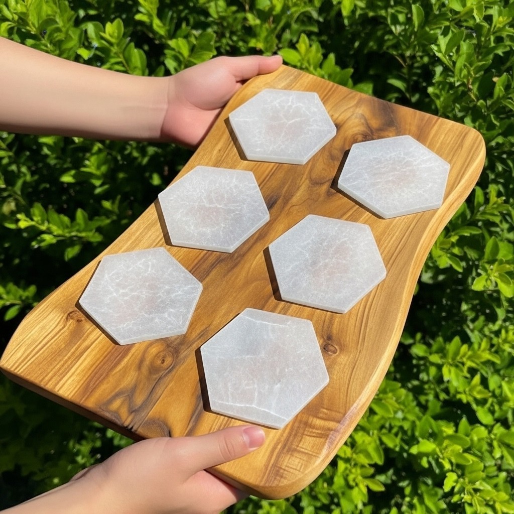 Octagonal Selenite Plate –Reiki Energy Cleansing & Charging Crystal from morocco