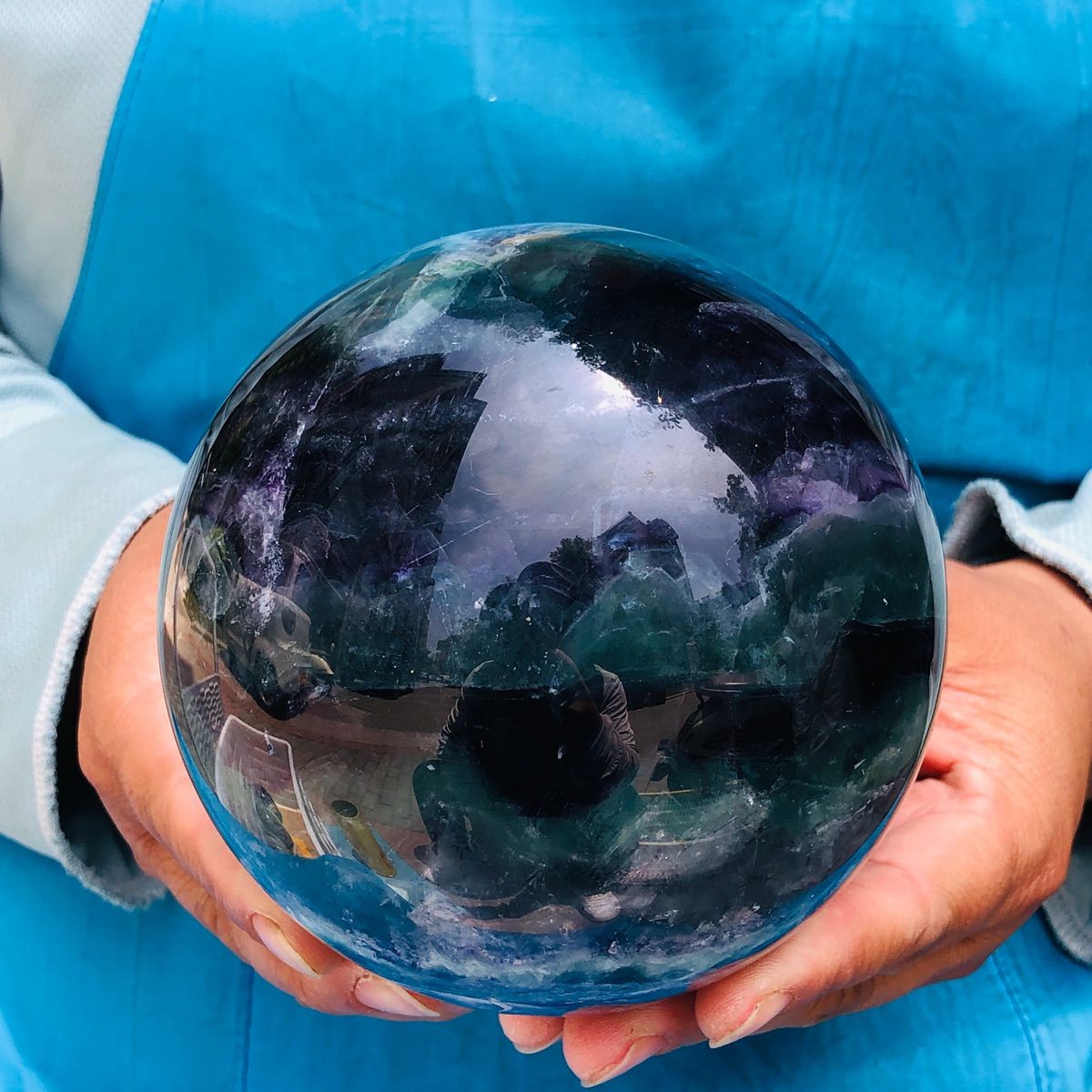 4.92LB Natural rainbow fluorite sphere quartz crystal polished ball healing