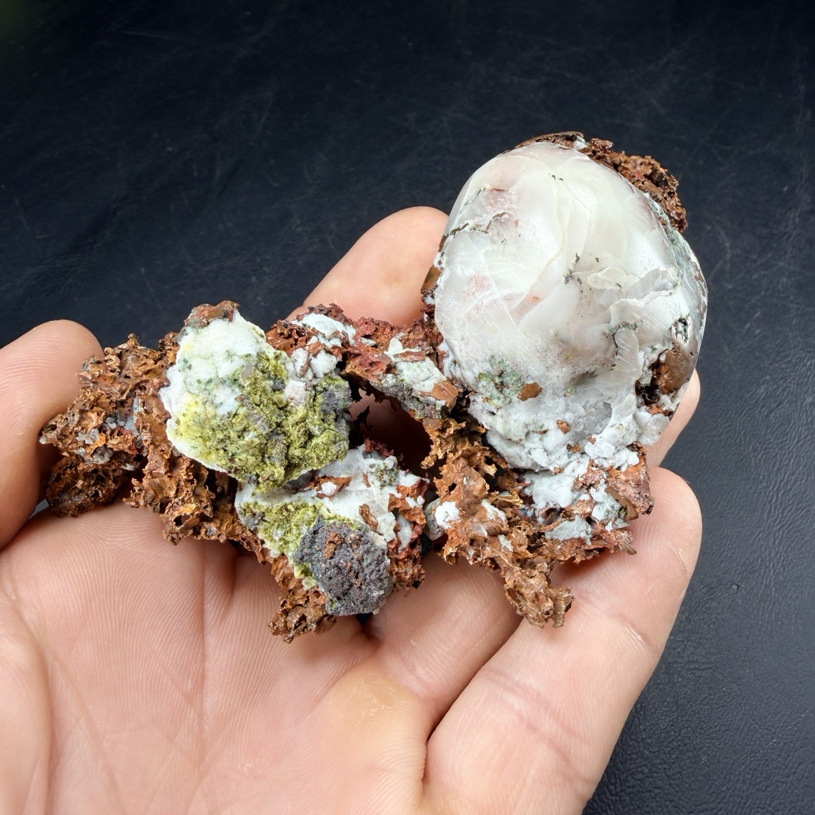 Datolite on Copper with Epidote from Caledonia Mine, Michigan *VIDEO*