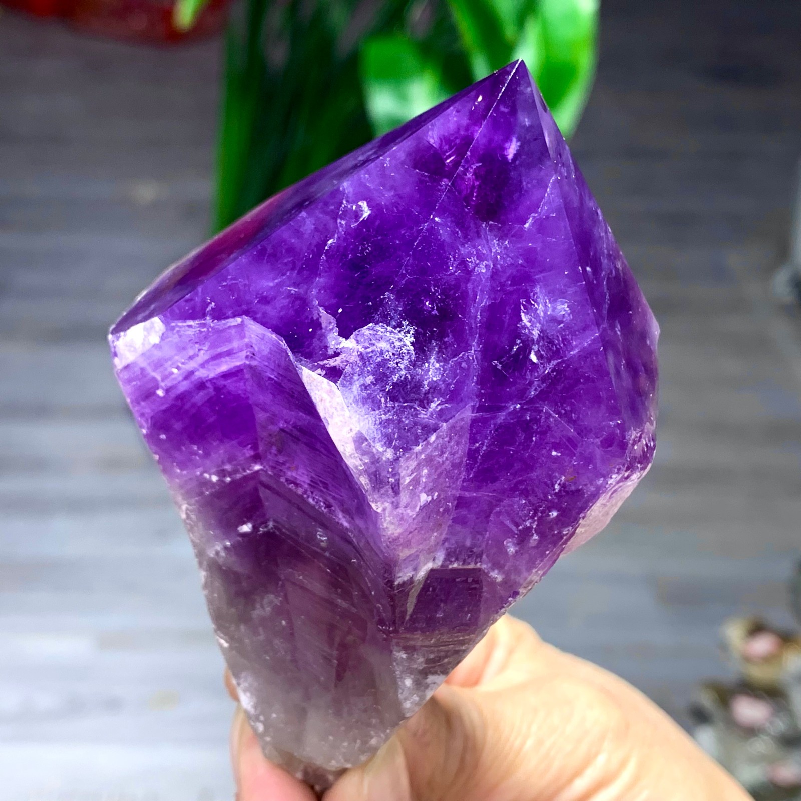 378G Natural Amethyst Quartz Crystal Single-End Terminated Wand Point Healing