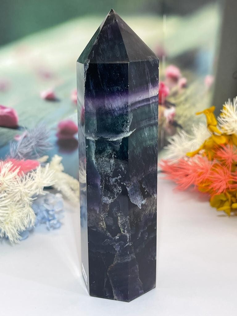 Rainbow Fluorite Healing Crystal Wands Obelisk Reiki Tower Point Home Decoration