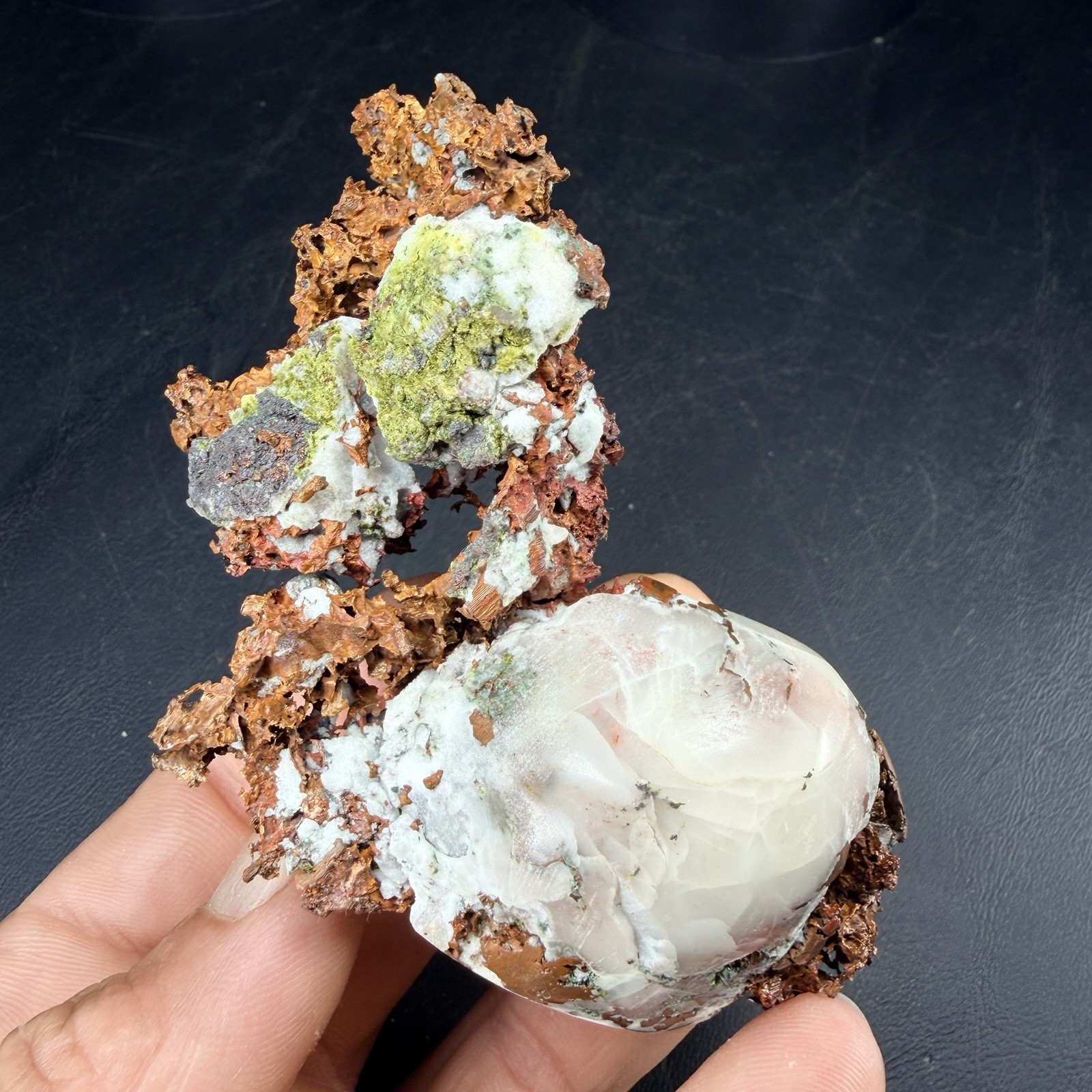 Datolite on Copper with Epidote from Caledonia Mine, Michigan *VIDEO*